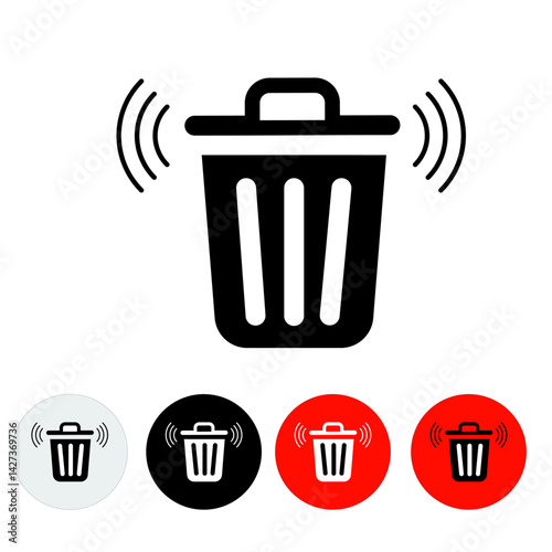 raised-lid trash container icon-frequency, black, white and colored