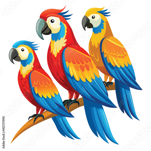 Macaw birds set isolated shilhotee vector on white background
