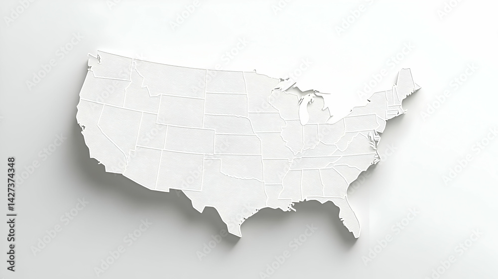 Obraz premium Simple White 3D Us Map Design