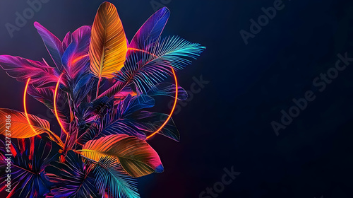 Abstract Neon Floral Design With Circle
