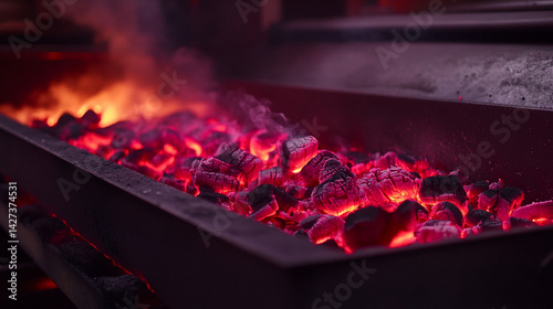 Glowing embers in metal tray