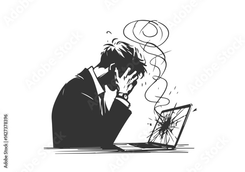 Stressful Business person hand drawn vector illustration