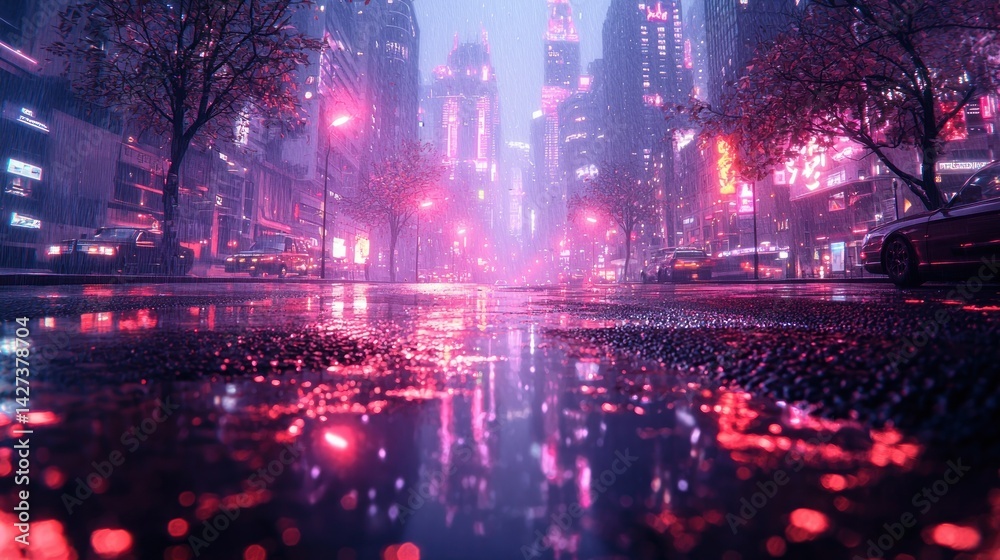Fototapeta premium Neon Rain: Cyberpunk Cityscape at Night