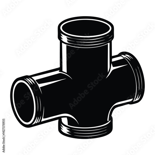 isolated Black vector Plamber Element pipe tee WIith White Background