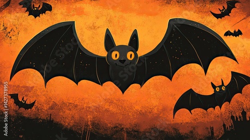 Cute and spooky bat illustrations, ideal for Halloween decorations and themed events.   photo