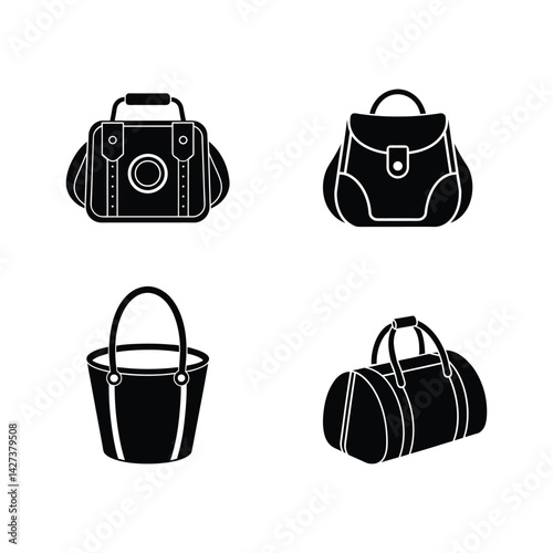 Bag Icon Set – Vector Illustration of Travel, Shopping, School, and Fashion Bags