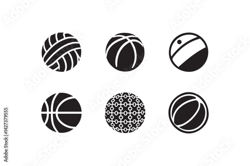 Ball Icon Set – Silhouette Vector Illustration of Sports and Game Balls