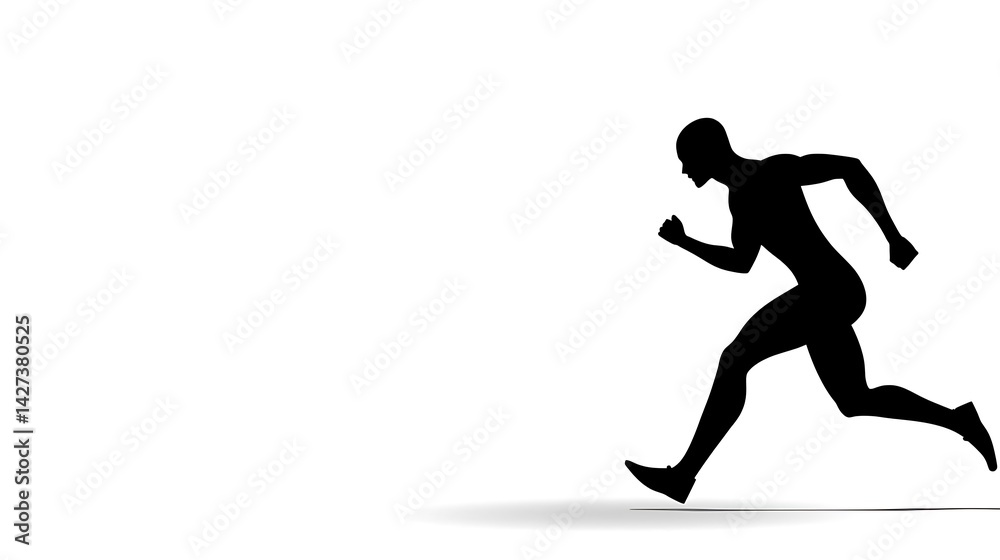 Silhouette of a runner in motion, dynamic pose against white background Silhouette of a runner in motion, dynamic pose against white background