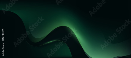 Abstract green wavy lines on dark gradient background, modern tech banner, corporate business concept, hi-tech abstract background  for presentation business or tech event poster EPS 10