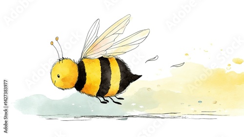 Cute bumble bee illustration in flight. photo