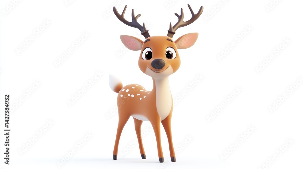 deer animal 3d rendering isolated on white background. Cartoon plastic style icon deer animal 3d rendering isolated on white background. Cartoon plastic style icon