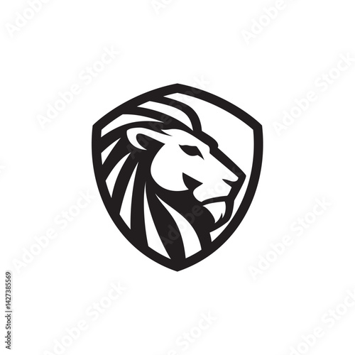 lion head logo vector with shield illustration design