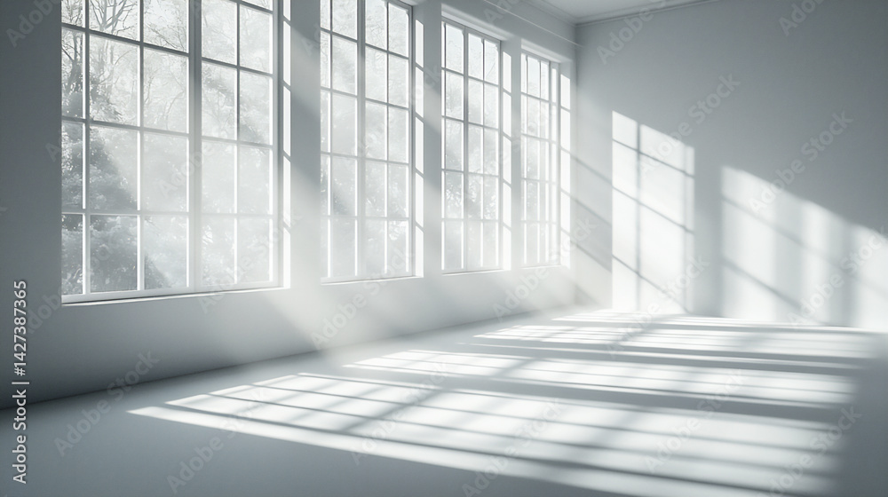 Fototapeta premium empty white room with shadows and subtle light through window,