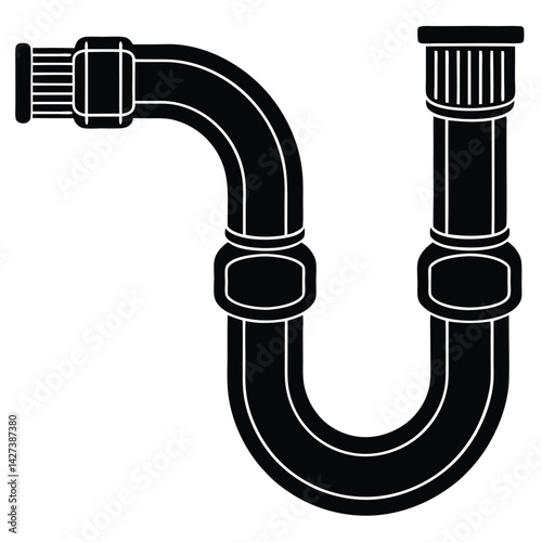 isolated Black vector Plamber Element under sink pipes WIith White Background