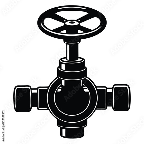 isolated Black vector Plamber Element valve handle WIith White Background