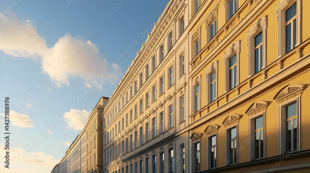 Fototapeta premium Classic Yellow Facade Buildings Under Sunny Sky
