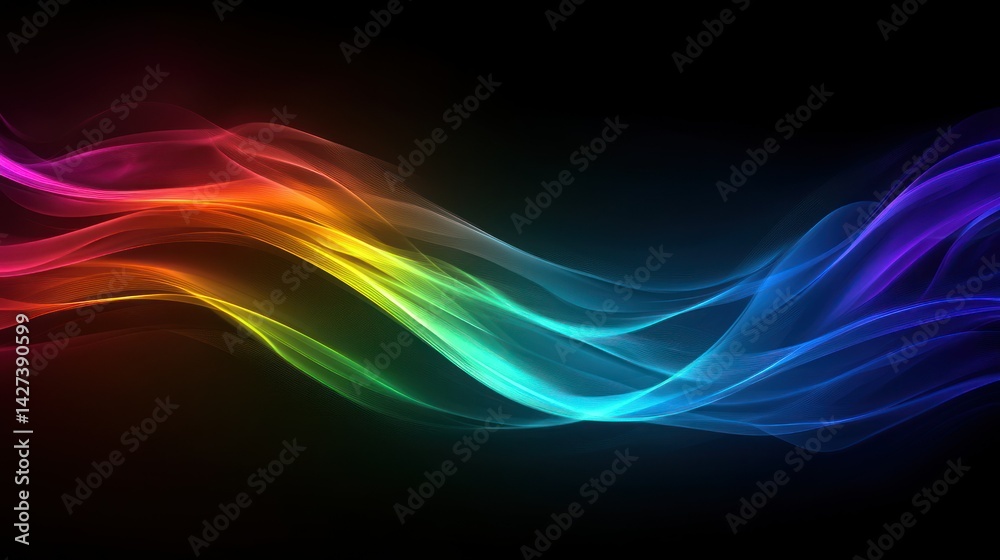 Rainbow energy waves flow dark background; design Rainbow energy waves flow dark background; design