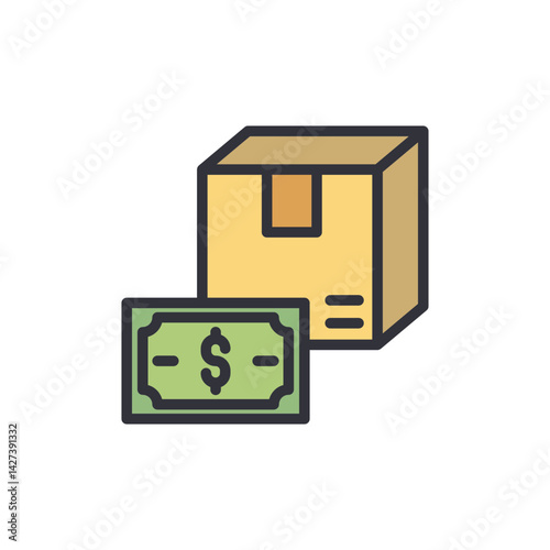 Cash on delivery colored icons, minimalist vector illustration ,simple transparent graphic element .Isolated on white background