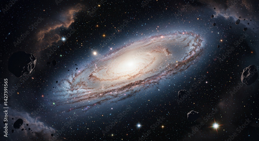 Fototapeta premium Gigantic Galaxy with Spiral Arms Shining in the Vast Expanse of Space