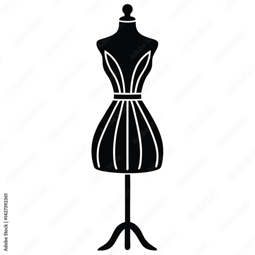 Isolated Black vector Tailer Element pattern making tool dress form  mannequin   With White Background
