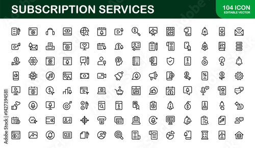 Professional Subscription Services Icon Set Vector Illustration. Most Useful Icons for Membership, Subscription, Billing, and Payment Systems.