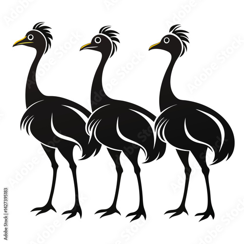 Emu birds set isolated shilhotee vector on white background