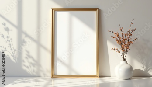 Elegant frame with vase and shadows in sunlight.