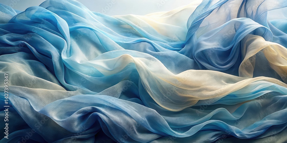 Obraz premium Abstract Drapery of Soft, Flowing, Blue and Beige Fabric with Subtle Light and Shadow Effects