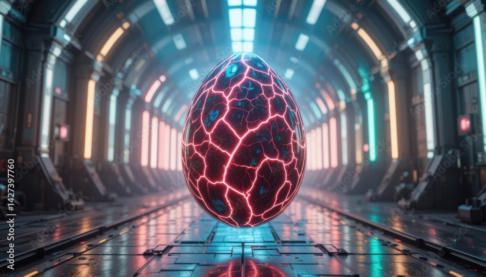 Fototapeta premium Glow Egg in Sci-fi Tunnel