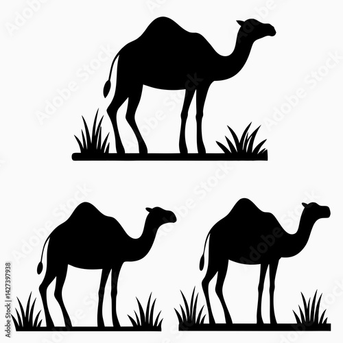create a vector image of three camels standing in
