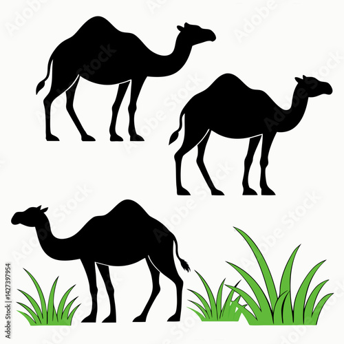 create a vector image of three camels standing in