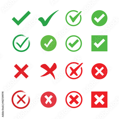 Set of True and false symbols accept rejected. Vector