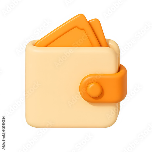 3D Wallet Icon with Cards in Orange and Beige