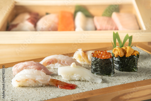 新鮮な海産物で調理した握り寿司