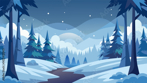 A snowcovered forest the only sound coming from the occasional rustle of trees embodying the peacefulness of a quiet mind.. Vector illustration