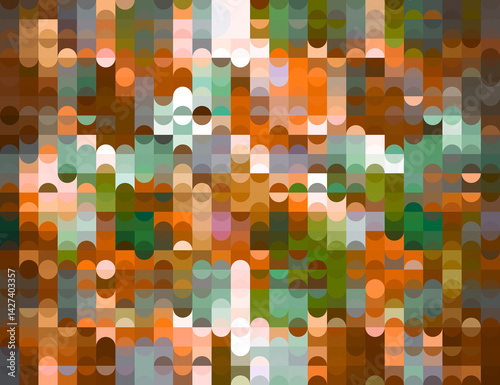Abstract geometric pattern background. Semi-circles and squares in retro colors. Modernist art style.