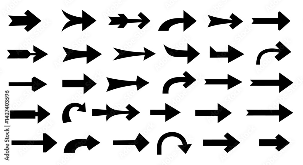 Assorted arrows pointing rightward Assorted arrows pointing rightward