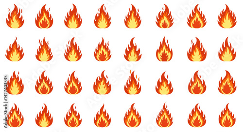 Array of fiery flame illustrations