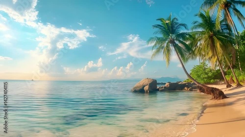 Paradise Shoreline: Palm-Fringed Beach on a Remote Tropical Island