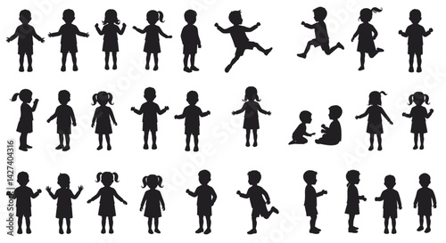 Silhouette kids in various poses