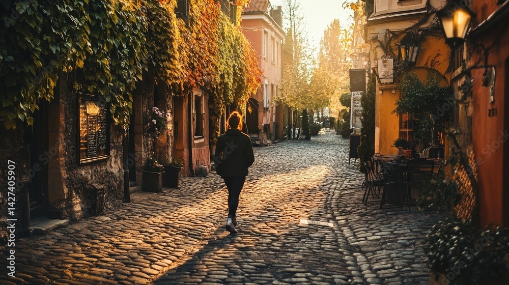 Autumnal Stroll Through Cobblestone Streets