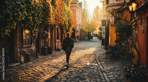 Obraz na płótnie Autumnal Stroll Through Cobblestone Streets w salonie