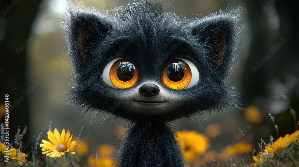 Cute cartoon animal in a forest setting Cute cartoon animal in a forest setting