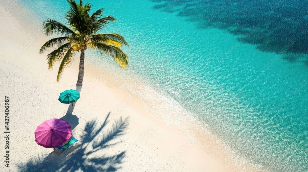 Serene Tropical Getaway: Palm Tree, Beach, and Turquoise Waters