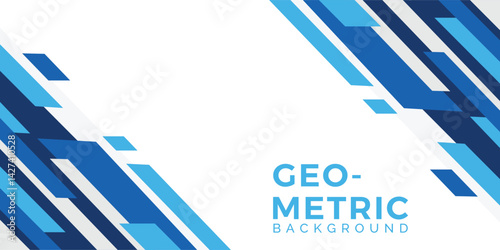 abstract blue geometric overlapping diagonal corner border banner background