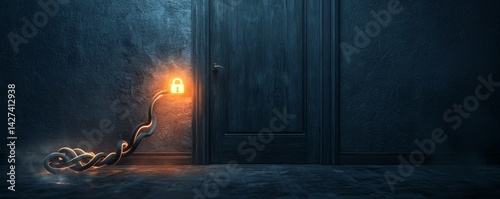 Konstfotografi A mysterious door with glowing vines symbolizing secrets and unseen truths