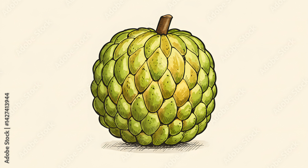 Fototapeta premium Fresh Ripe Sugar Apple – Tropical Fruit Delight. illustration