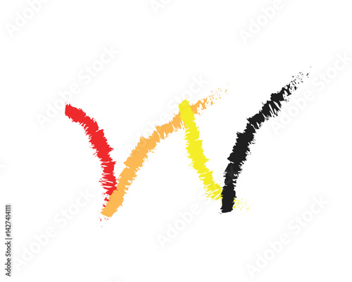 Letter w with spray paint in red, yellow, orange, and black