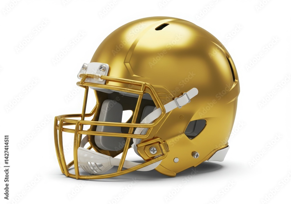 Naklejka premium A golden football helmet on a plain white background