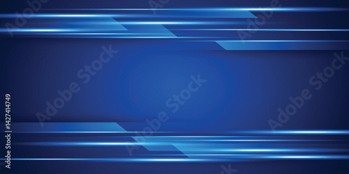 Abstract modern futuristic digital technology with speed blue light lines glowing on dark blue background